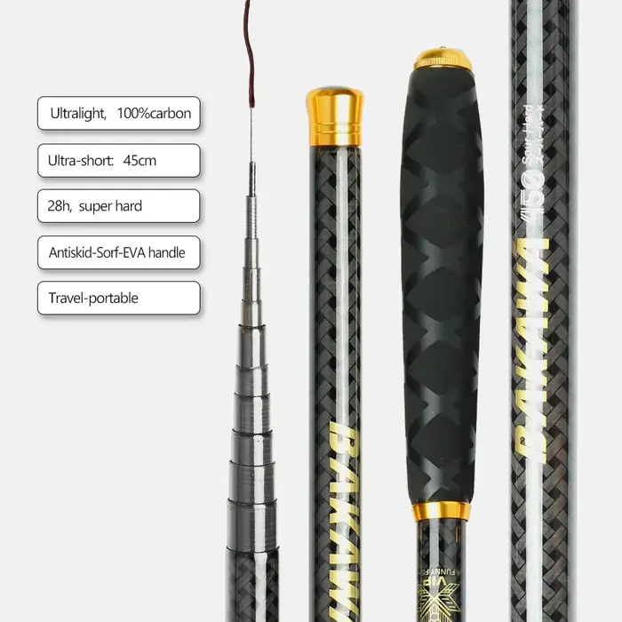 Canne à pêche BAKAWA Ultralight Carbon 1.8M-7.2M télescopique portable pour voyage et pêche en eau douce