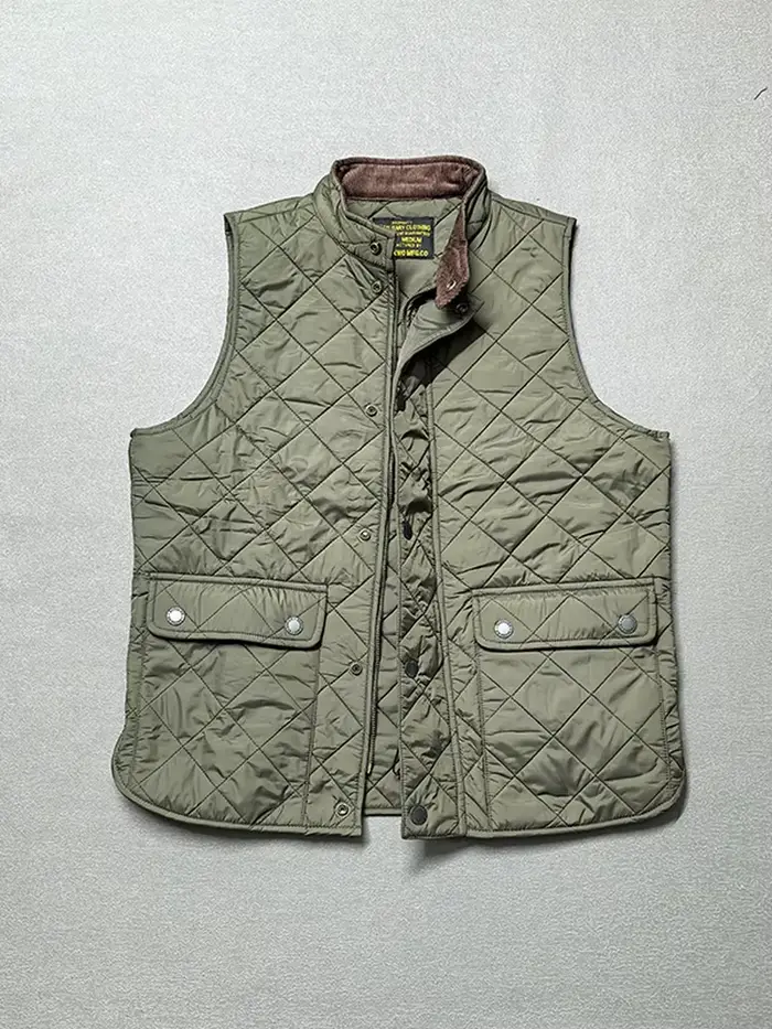 Gilet de pêche américain rétro matelassé à manches longues - Style polo avec poches multiples