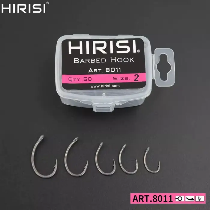 Hameçons de pêche à la carpe Hirisi 50 pièces acier carbone inoxydable anti-corrosion avec boîte originale