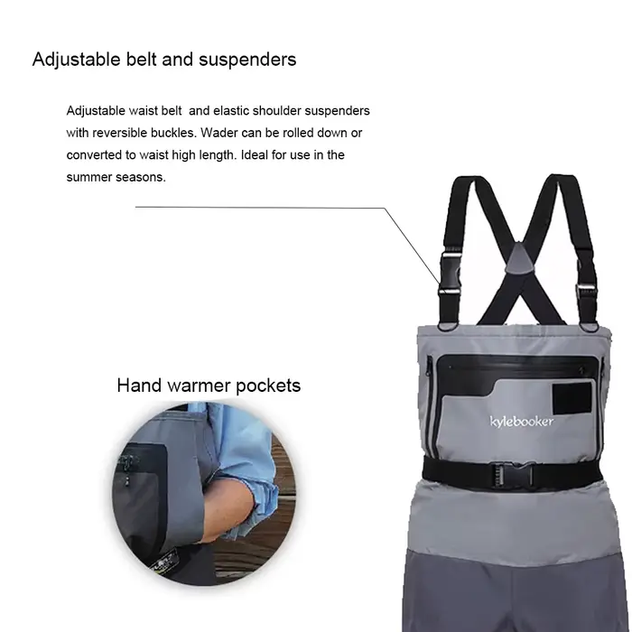 Waders poitrine pêche à la mouche 5 couches - Pantalons imperméables respirants durables pieds nus homme femme