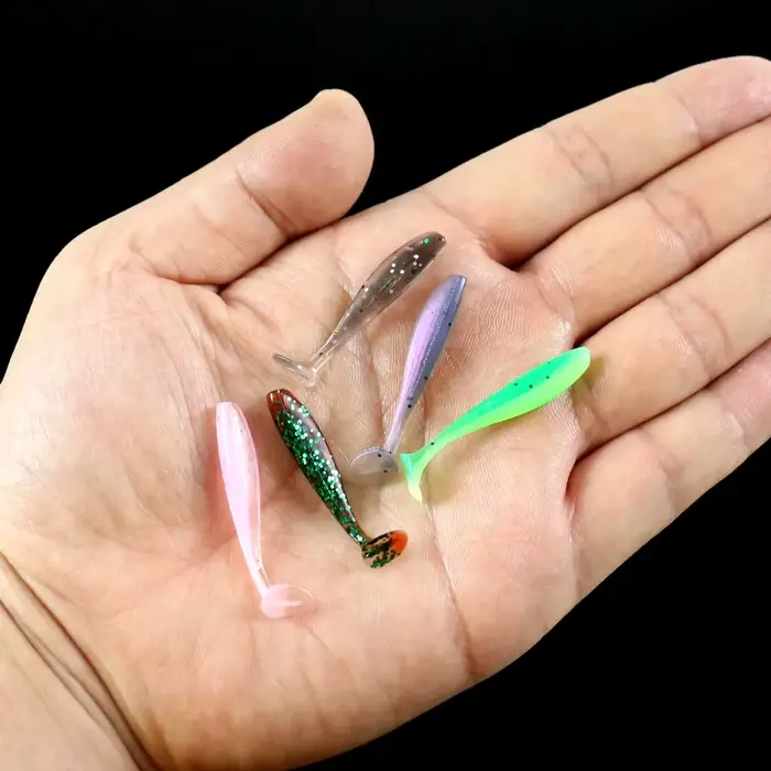 50 leurres souples mini T-tail pour pêche du brochet et black bass - Vers silicone avec queue en T