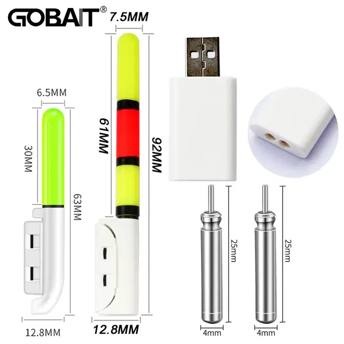 Kit de pêche nocturne CR425 avec canne luminescente LED, batterie lithium 3.6V et charge USB