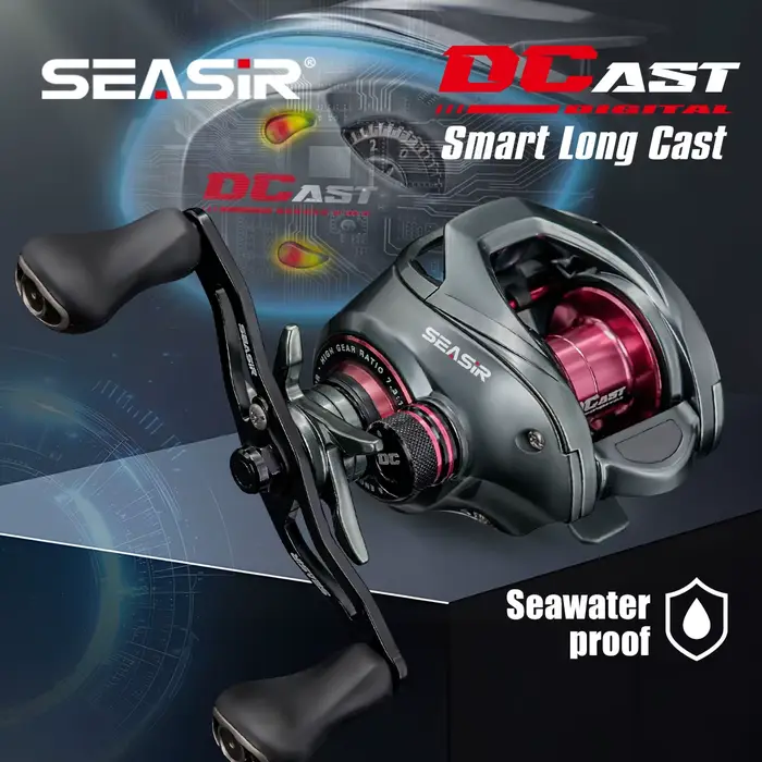 Moulinet de pêche baitcasting SEASIR DCAST DC à contrôle numérique, frein puissant 8,5kg et roulements 7+1