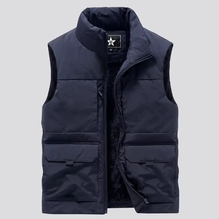 Gilet polaire multi-poches pêche hiver grande taille - Veste sans manches chaude 6XL pour pêcheur avec équipement