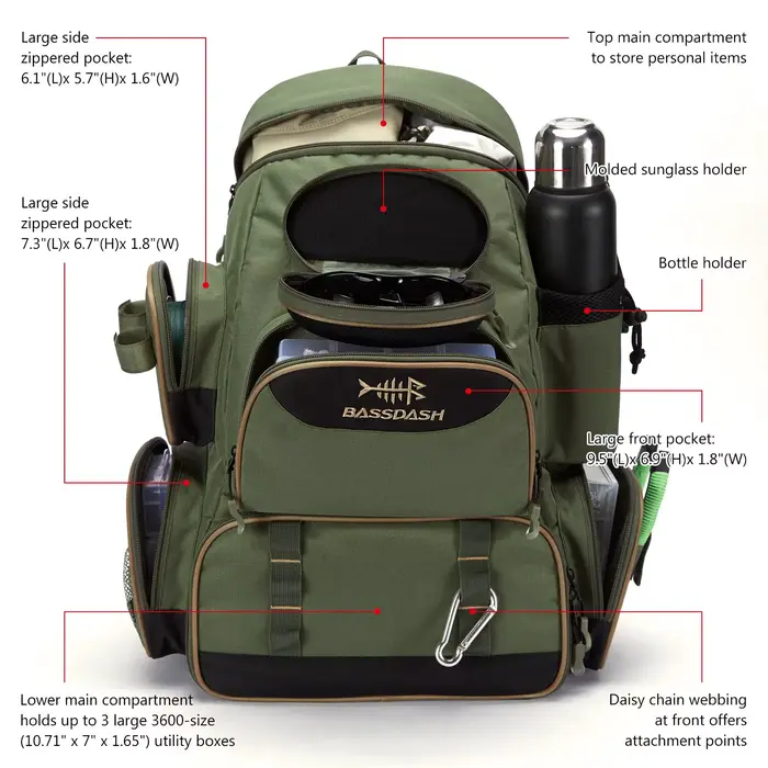 Sac à dos pêche léger et multifonction Bassdash, box à appâts tactique pour la pêche en mer