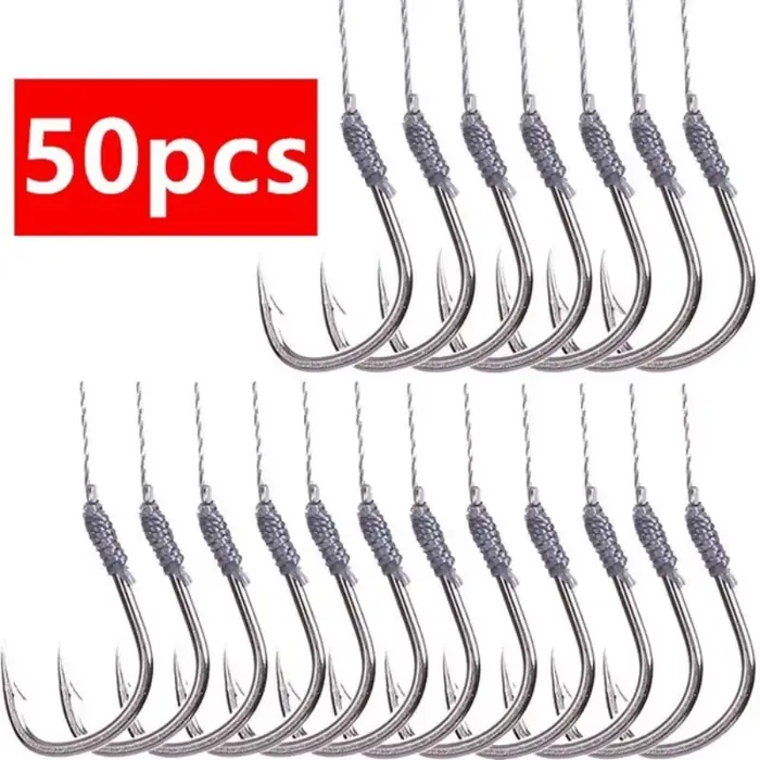 5 packs de 50 hameçons doubles pêche robustes pour montage ligne cheval outil nouage