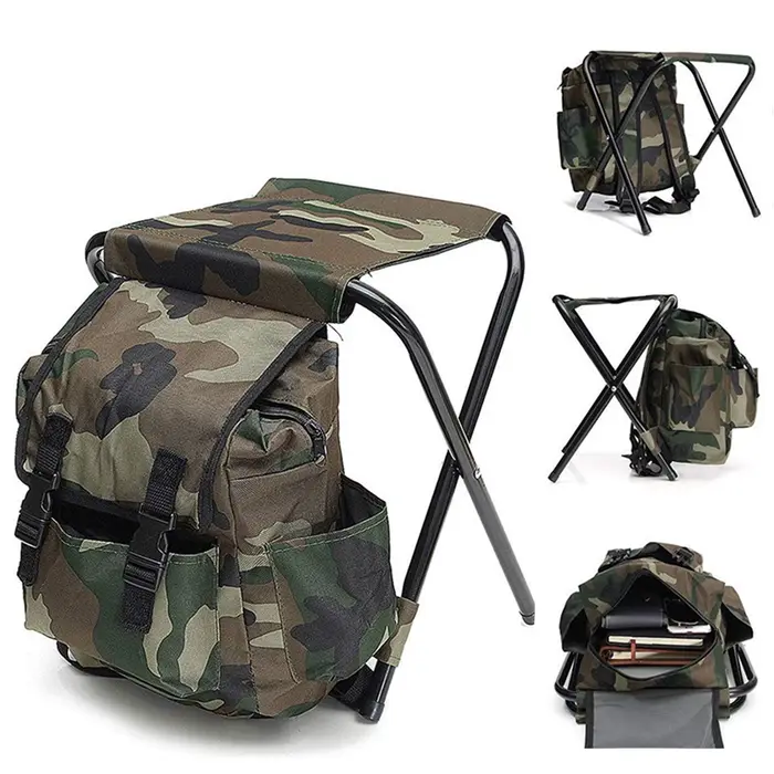 Tabouret pliant camouflage pêche 100kg capacité avec sac à dos pour camping côtier