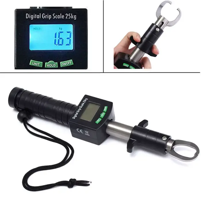 Pince à lèvres pêche inox avec balance 25kg - Gripper digital portable pour contrôle poisson