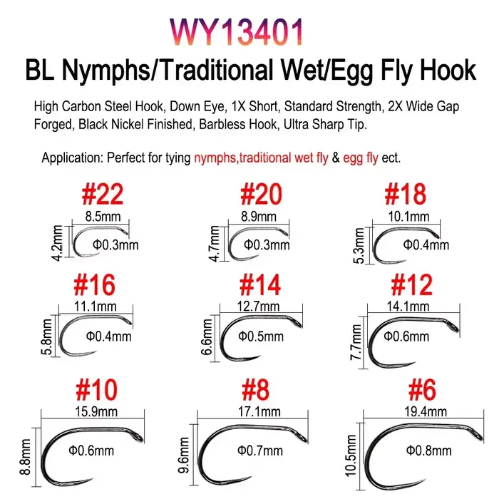 Vampfly 50 hameçons mouche barbés et sans ardillon - nymphes pupes sèches mouche noyée pêche