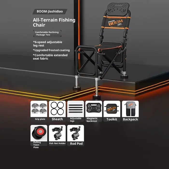 Chaise pêche pliante inclinable tout terrain légère pieds télescopiques dossier réglable siège pêcheur