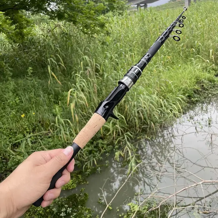 Canne à leurres télescopique carbone 1.5M à 2.4M manche bois casting 8g-25g pêche sportive précise