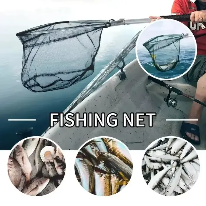Filet de pêche triangulaire mini pliable aluminium noir durable et portable pour pêche pratique