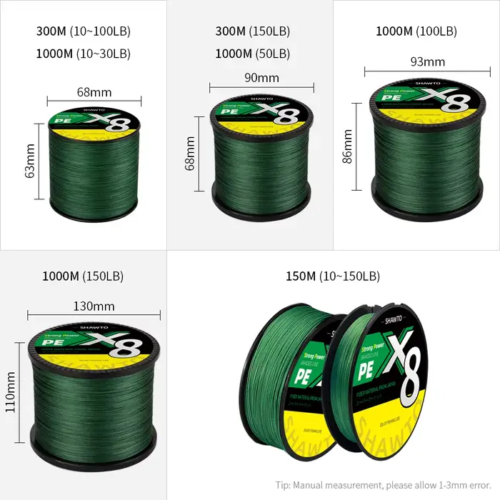Ligne de pêche tressée Shawto 8 brins 150m 300m 1000m, fil multifilament haute résistance pour pêche