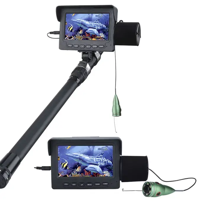 Kit pêche sous glace MAOTEWANG 4,3 pouces écran IPS avec 6 LEDs vision nocturne pour caméra pêche hivernale sous-marine