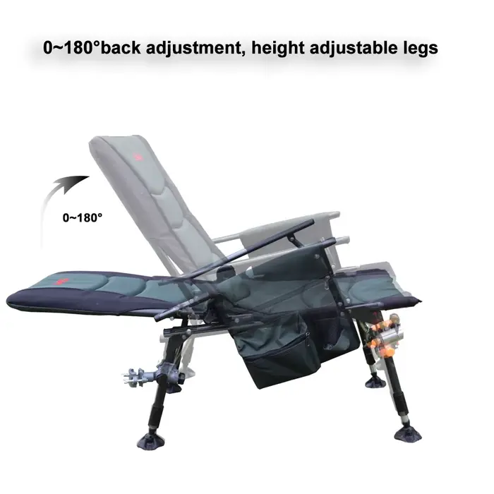 Chaise de pêche 150kg multifonction avec dossier haut réglable 160° pour camping et loisirs extérieurs
