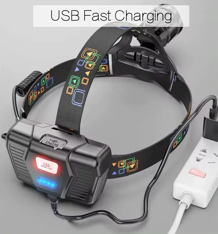 Lampe frontale XHP100 ultra puissante rechargeable USB étanche 18650 pour pêche professionnelle