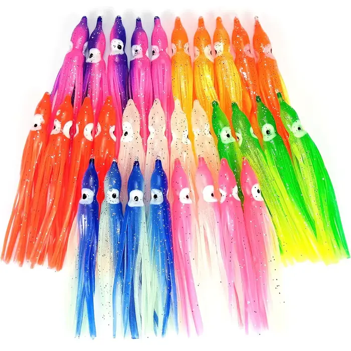 Leurre souple pêche lumineux calmar fluo 20 couleurs 5-12cm appât silicone nuit carnassiers