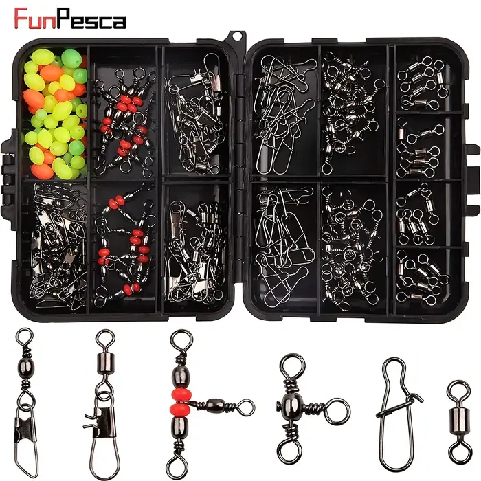 Kit 140 pièces émerillons et snaps pêche - Émerillons à billes, connecteurs triples et clips