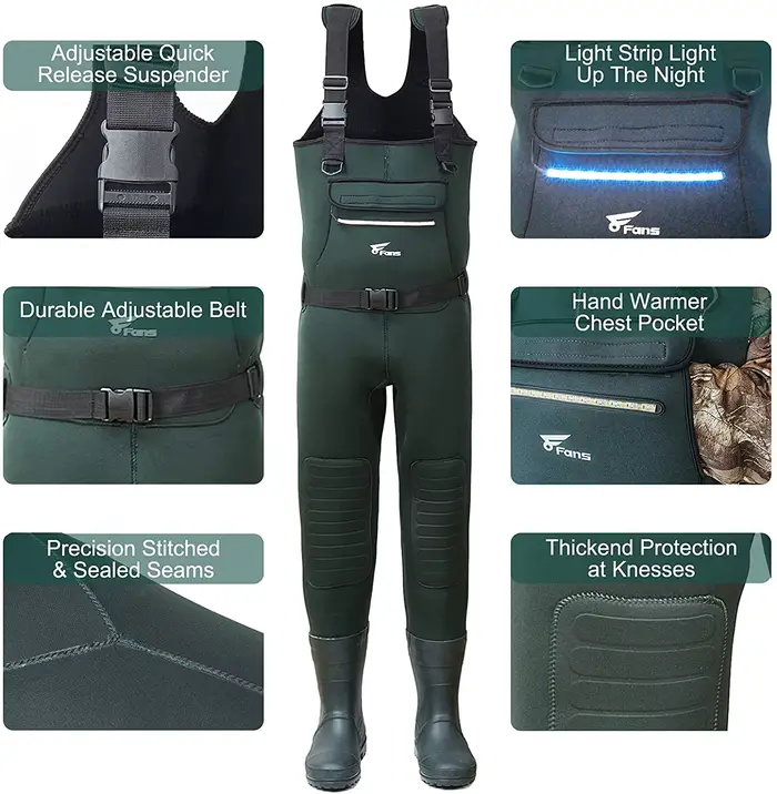 Waders de pêche néoprène 5mm avec bottes intégrées, 100% étanches et semelle crampons pour homme, idéales
