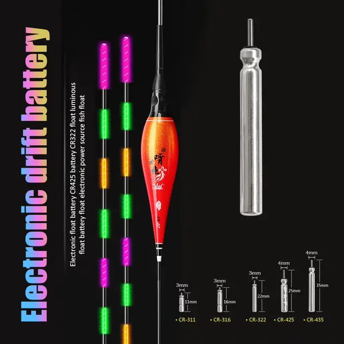 Lot de 10 flotteurs lumineux pour pêche de nuit avec piles lithium et chargeur CR322 CR425 CR435 CR311