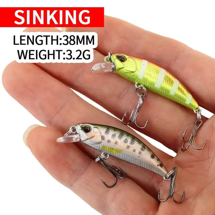 Mini leurre sinking minnow 38mm 3.2g 2024 pour truite, bar et carpe pêche fine
