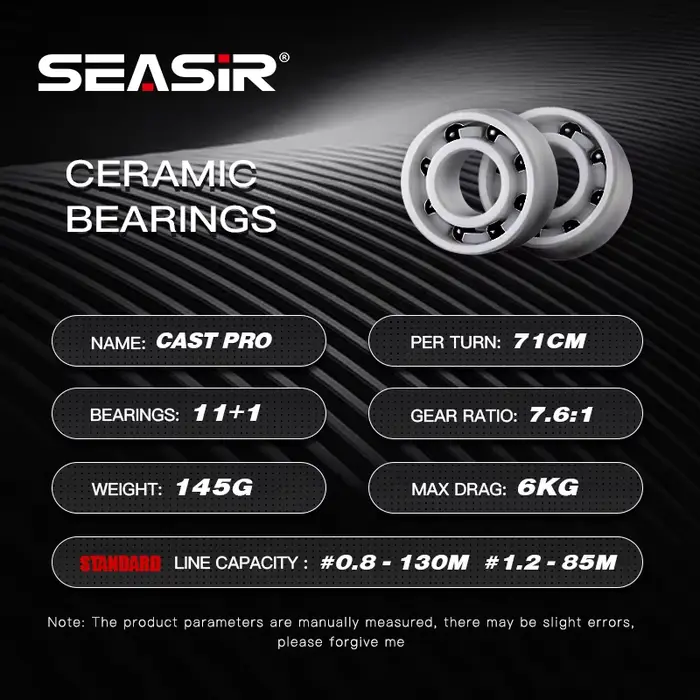 Moulinet baitcasting ultraléger Seasir P-Series Cast Pro 145g BFS pour pêche en eau douce et mer