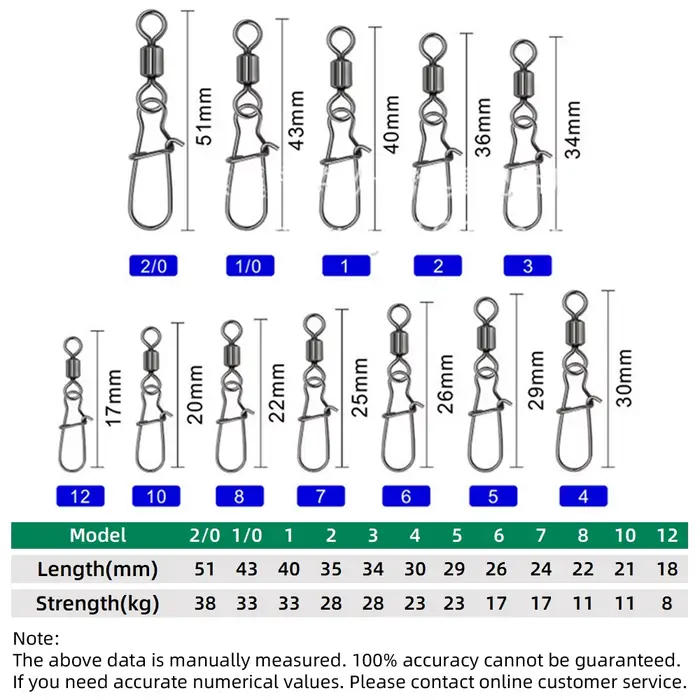 50 connecteurs fishing DNDYUJU acier inox avec roulement à billes pour leurres hooks