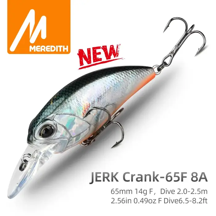Leurre de pêche flottant MEREDITH JERK CRANK M65 14g, appât dur wobbleur pour carnassiers, profondeur 2-2.5m,