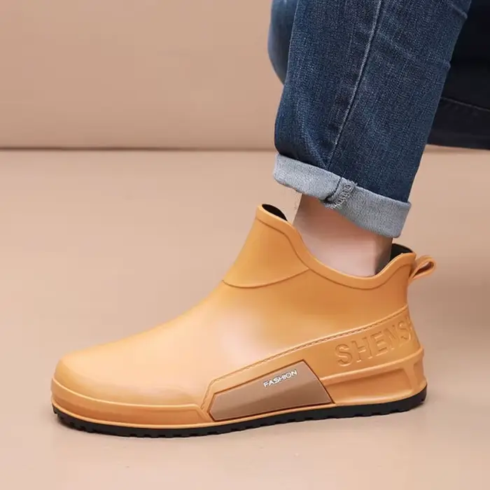 Bottes de pluie cheville imperméables doublées polaire pour hommes - Anti-dérapant jardin pêche cuisine