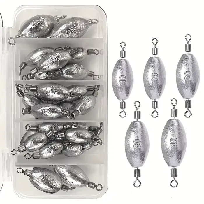 Plombs de pêche olive avec double émerillon - Poids coulissant pour pêche au lancer et trolling