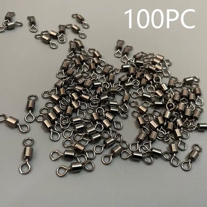 100 pièces émerillons de pêche en acier inoxydable pour carpe, accessoires montage leurres et hameçons avec anneaux solides
