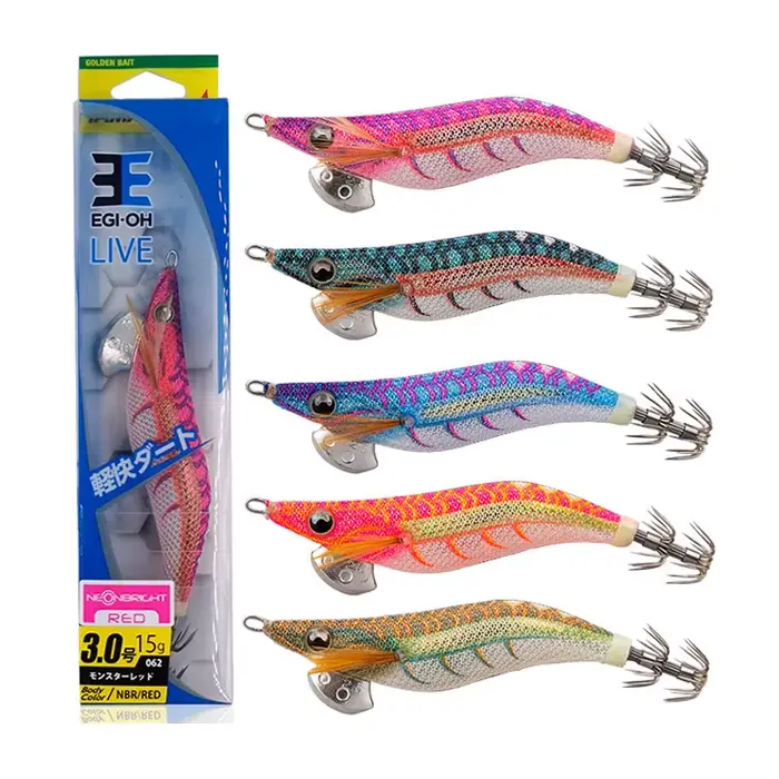 Leurre calmar YAMASHITA EGI-OH LIVE UV - leurre crevette en bois réfléchissant UV pour pêche en mer