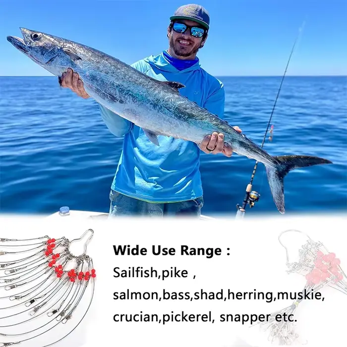 Montage de Pêche Leader Rig Acier Inoxydable Bleu avec Snap, pour Bar et Mer Résistant