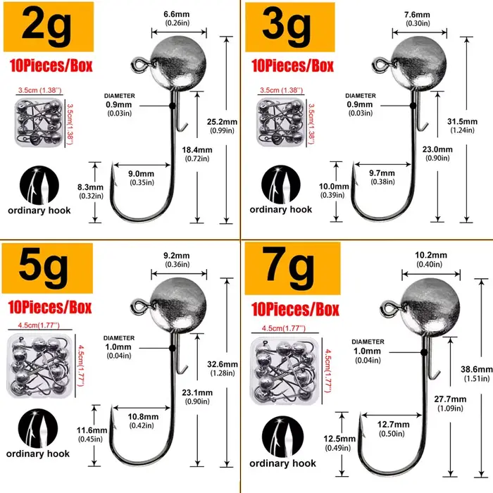 Hameçons MrLurion pour leurres souples, têtes rondes de 2g à 20g pour la pêche du bass