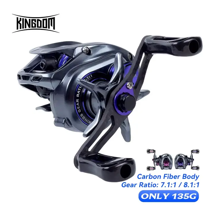 Moulinet baitcasting Kingdom ultra-léger 135g ratio 7.1:1 frein 4kg pour light game et leurres