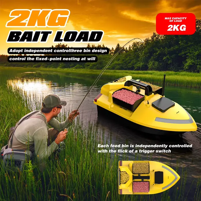 Bateau appât télécommandé V020 GPS avec sondeur poissons, double moteur et fonction cruise pour pêche carpe