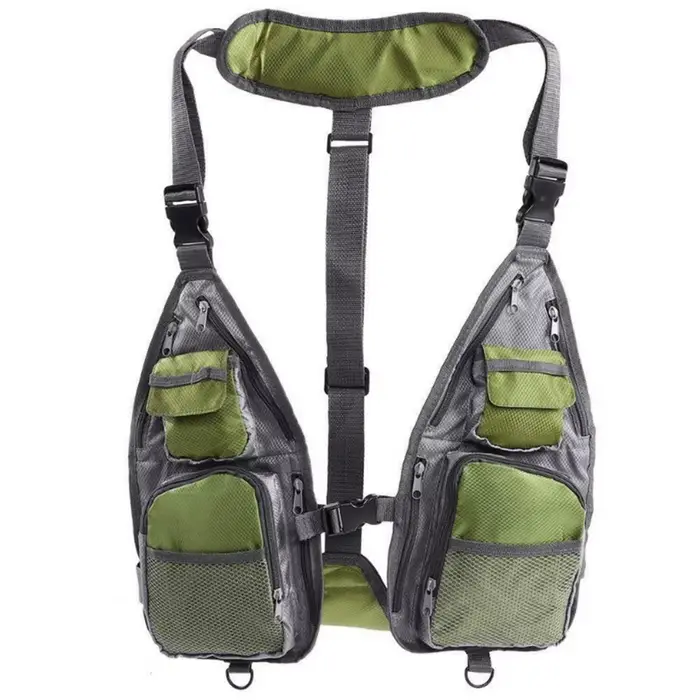 Veste filet pêche légère respirante - Gilet technique avec poches et côtés ouverts pour pêche au leurre