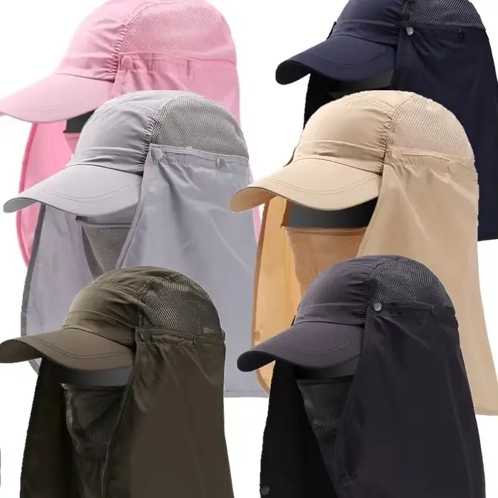 Chapeau de pêche anti-UV respirant imperméable pour homme et femme avec protection faciale intégrale