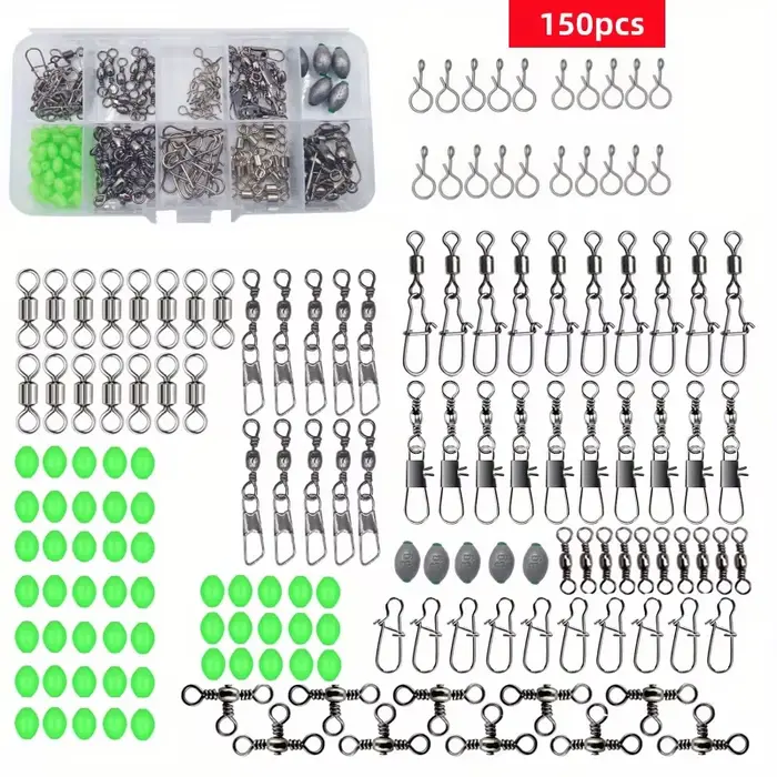Set 150 pièces connecteurs pêche rapides avec plombs oeufs et perles lumineuses - Quick change spinner set