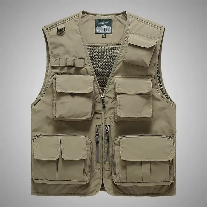 Gilet pêche respirant mesh homme - Veste technique détachable multi-poches pour pêche et randonnée
