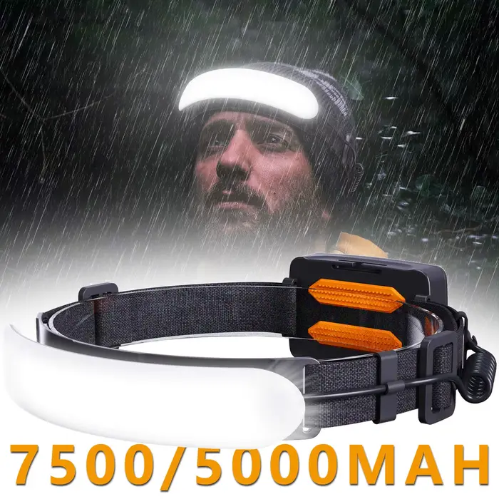 Lampe frontale large faisceau 230° 7500mAh autonomie longue pêche camping urgence