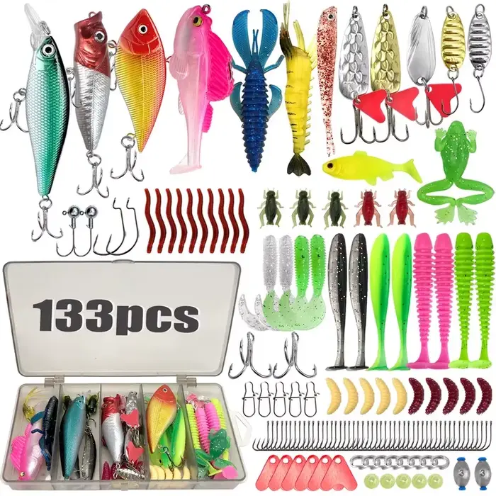 Kit de pêche pro 239 leurres pour truite brocheton et perche, boîte de rangement compartimentée, équipement