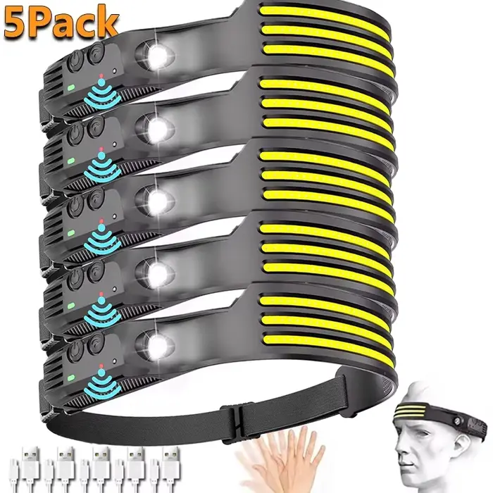 Lampe frontale induction COB LED puissante rechargeable USB étanche pour pêche camping vélo