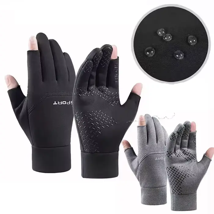Gants pêche hiver waterproof hommes femmes vélo chauds anti-dérapants écran tactile deux doigts