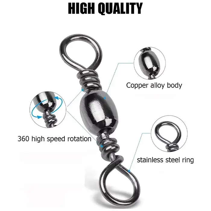 Goture 200 pièces émerillons roulants avec agrafe et anti-emmêlement acier inoxydable 16-46kg pour ligne de pêche