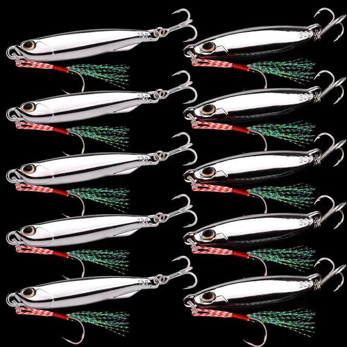 Set de 10 cuillères métal 10-40g - Jig casting pour pêche du bar en mer et carnassiers