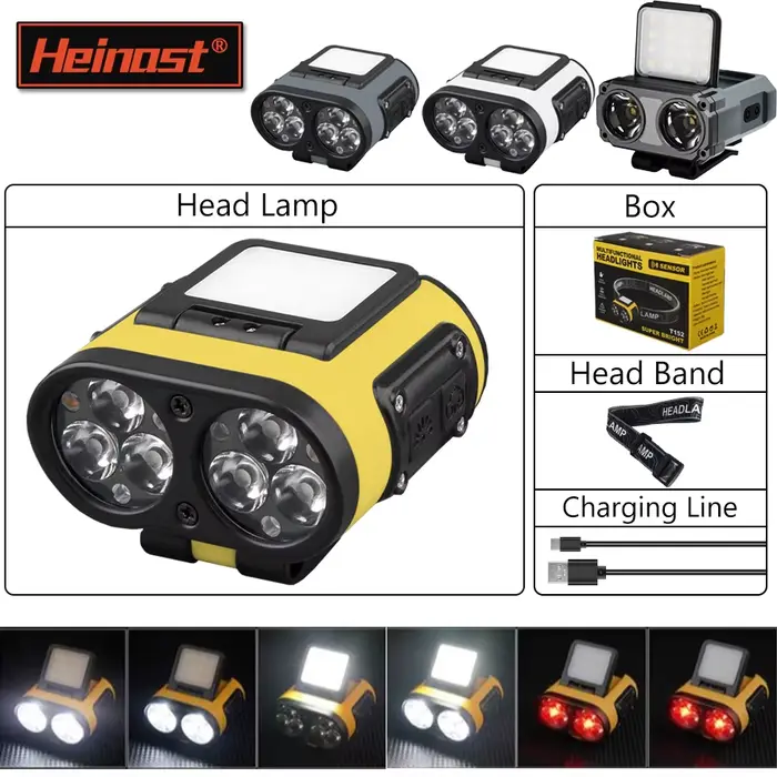 Nouvelle lampe frontale à capteur 6 modes haute luminosité étanche pour pêche et camping - Rechargeable