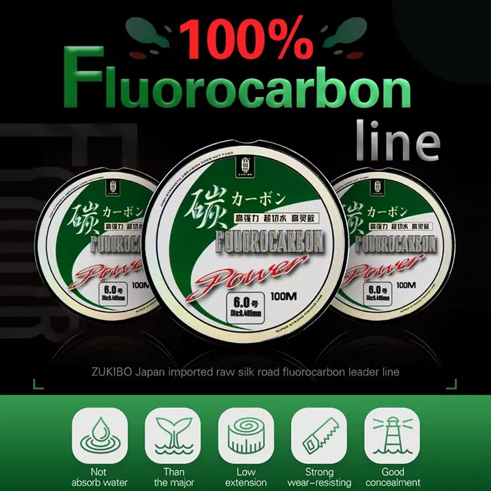 Ligne fluorocarbone japonaise ZUKIBO 50-100m pour pêche mer - fibre carbone coulante 1-25kg