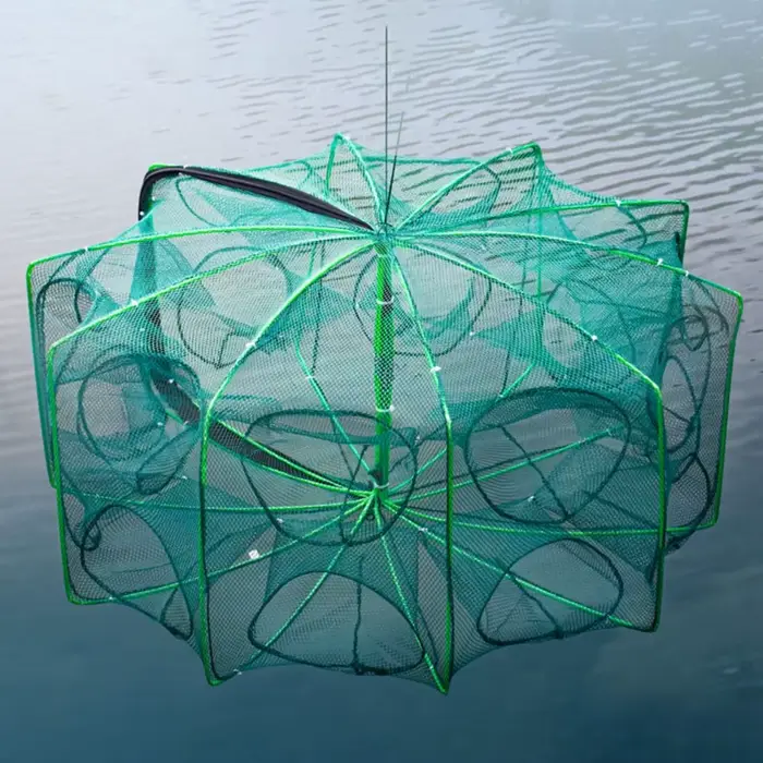 Filet de pêche pliable 6/8/10 trous vert - Piège à poissons en nylon durable de 40 à 82cm