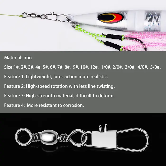 50-100 émerillons à roulement pêche avec clips Fastlock pour connexions rapides et sécurisées